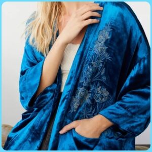 NWT Anthropologie Blue Velvet Kimono Cardigan (Small petite) Generous Fit